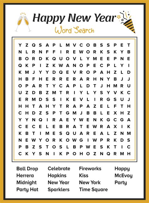 New Year Word Search Printable