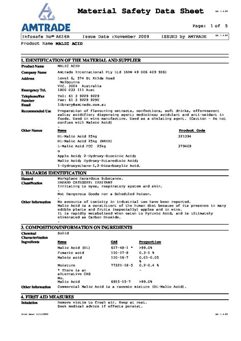 Material Safety Data Sheet - Malic Acid - Grapeworks - Tanium ...