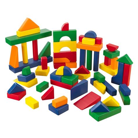 KidKraft 60-Piece Wooden Cutout Shapes Block Building Architectural Set ...