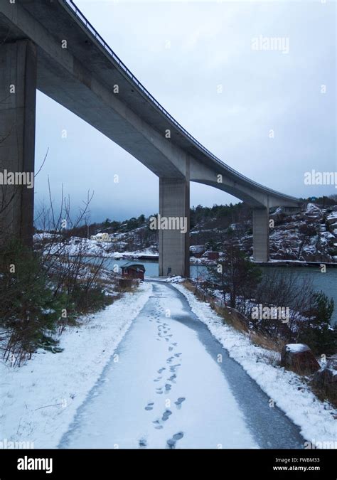 the bridge between orust and tjorn in winterlandscape Stock Photo - Alamy