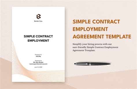 Simple Contract Employment Agreement Template in Pages, Word, Google ...