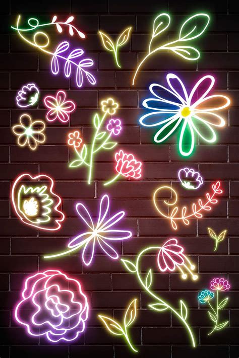 Neon flowers glowing botanical doodle | Free Photo - rawpixel