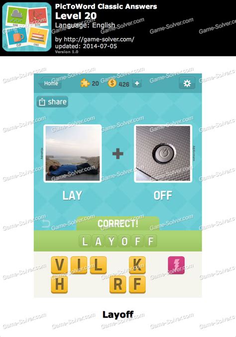 PicToWord Classic Level 20 - Game Solver