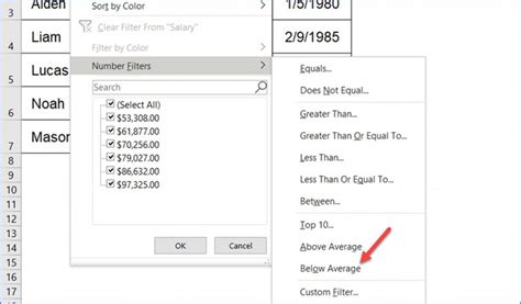 How to Filter a Data Range to Have Values Below Average - ExcelNotes