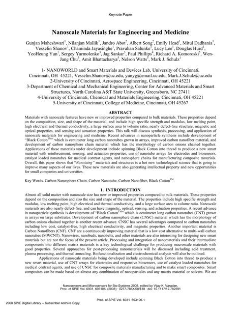 (PDF) Nanoscale materials for engineering and medicine