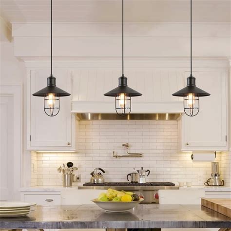 Farmhouse Transitional 1-light Black Cage Ceiling Pendants for Kitchen ...