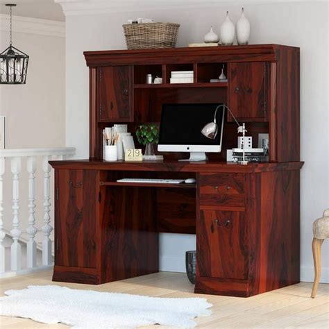 Brooten Rustic Solid Wood Home Office Computer Desk With Hutch