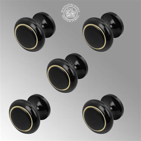 Solid Brass Cabinet Knobs Black Enamel Coated Set of 5