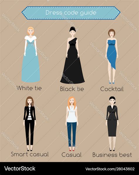 Woman dress code infographic from white tie to Vector Image