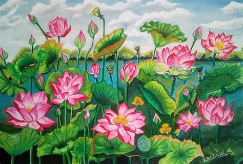 Lotus pond Painting by KR Sasirekha - Fine Art America