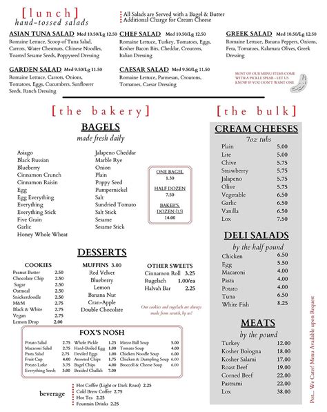 Bexley Menu | Fox's Bagel & Deli