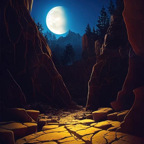 Premium Photo | Night landscape with rocks and moon