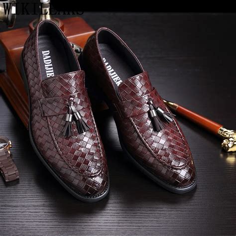 italian brand woven leather shoes men slip on loafers formal wedding ...