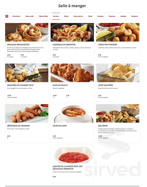 Mikes Restaurant menu in Timmins, Ontario, Canada