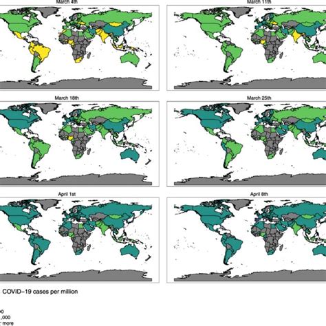 Choropleth map of reported cases of COVID 19 per million population for ...