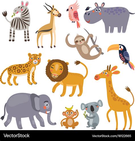 Jungle animals set Royalty Free Vector Image - VectorStock