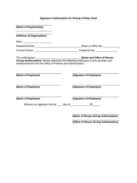 Signature Authorization for Pickup of Petty Cash Form - Fill Out and ...