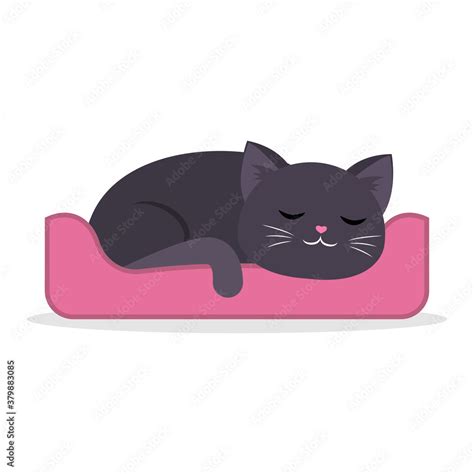 Black cute cat sleeping curled up in a ball in cartoon style. Stock ...