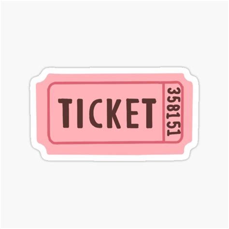 a pink ticket sticker with the words'ticket'in black ink on it