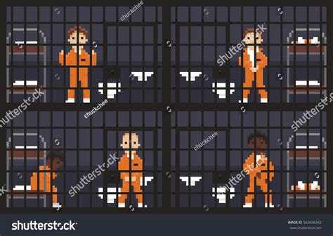 Pixel Art Prison Cages Prisoners Different Stock Vector (Royalty Free ...