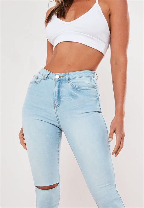 Light Blue Sinner Ripped Knee Skinny Denim Jeans | Missguided