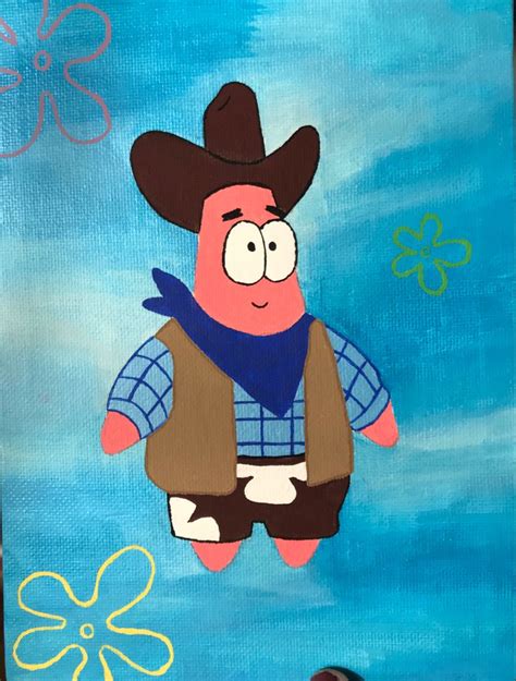 Cowboy Patrick | Mini canvas art, Funny paintings, Cute canvas paintings