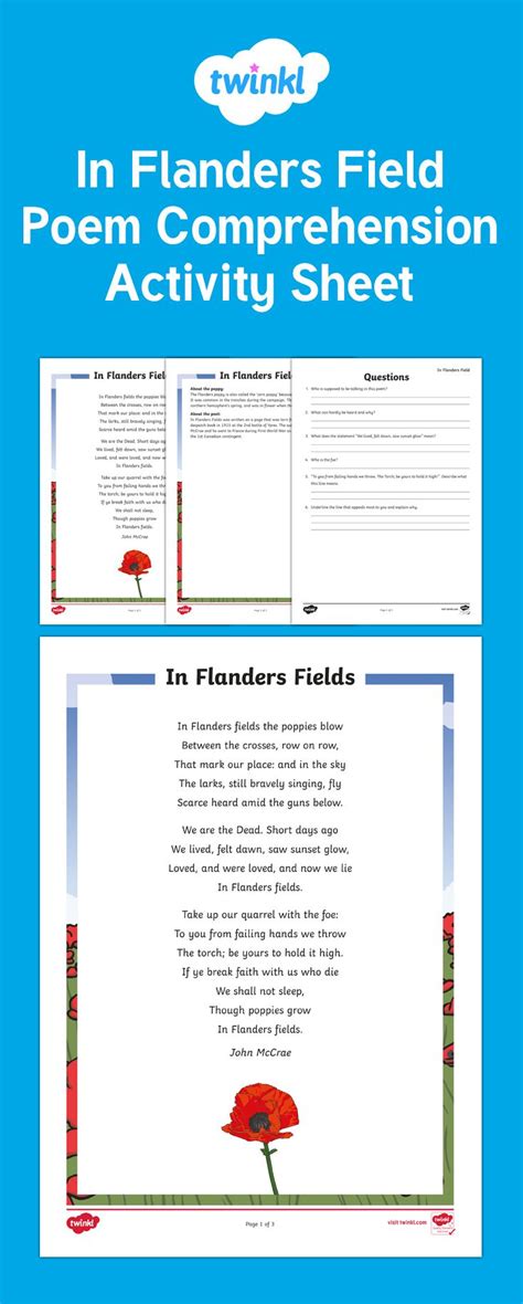 In Flanders Field Poem Comprehension | Flanders fields poem, Flanders ...