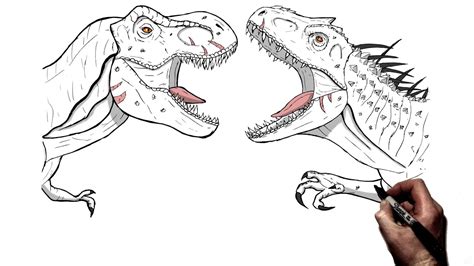 How To Draw T. Rex vs Indominus Rex | Step By Step | Jurassic World ...