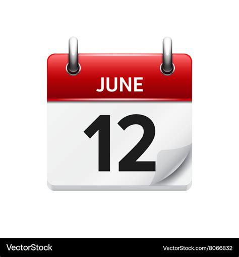 June 12 flat daily calendar icon Date Royalty Free Vector