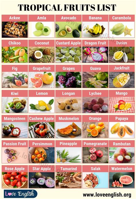 Tropical Fruits Names Fruits And Vegetables Names, Fruits Name In ...