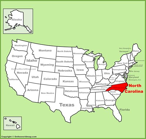 North Carolina location on the U.S. Map - Ontheworldmap.com