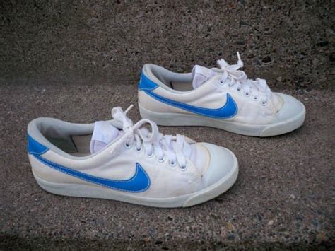 Vintage 1980's Nike Swoosh 820103 White Canvas & Blue Leather Swoosh ...