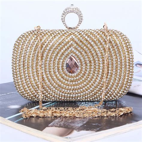 Luxury Golden Diamonds Rhinestone Evening bags Chain Shoulder bags Day ...