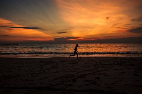 HD wallpaper: silhouette photo of person running near the shore, beach ...