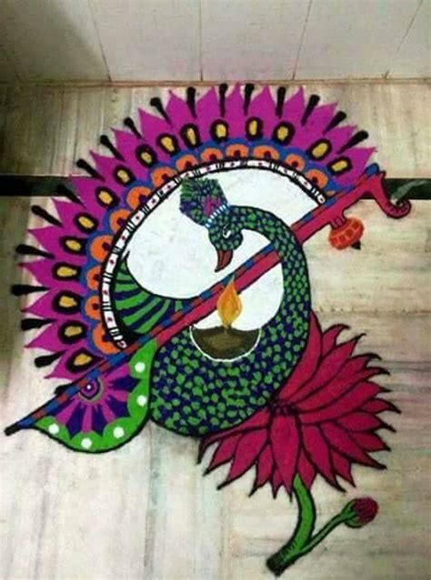 20 Beautiful & Simple Peacock Rangoli Designs - K4 Craft