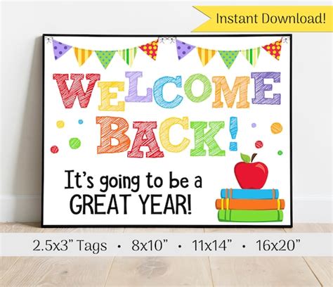 Welcome Back to School Welcome Sign & Tags Printable Sign - Etsy Australia