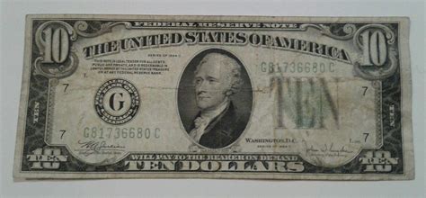 Old Vintage 1934 Ten Dollar Bill $10 Federal Reserve Note - 1934-c ...