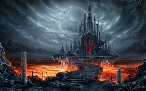 The castle, fire, fantasy, castle, dark, art, HD wallpaper | Peakpx