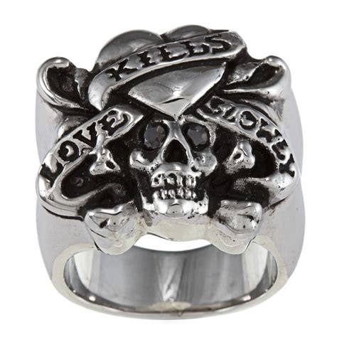 Ed Hardy Stainless Steel 'Love Kills Slowly' Cubic Zirconia Ring ...