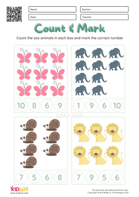 Zoo Animal Counting Numbers Worksheets for Kids - Kidpid