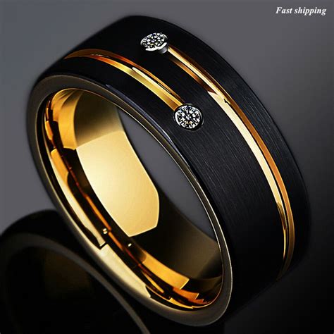 Wedding Ring For Men Gold, 86mm Black Tungsten Carbide Thin Red Line ...