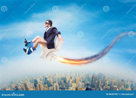 Man in Pilot Glasses Flying on a Jet Toilet Bowl Stock Image - Image of ...