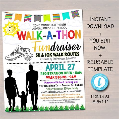 Walkathon Fundraiser Flyer, School Community Fundraising Event Charity ...