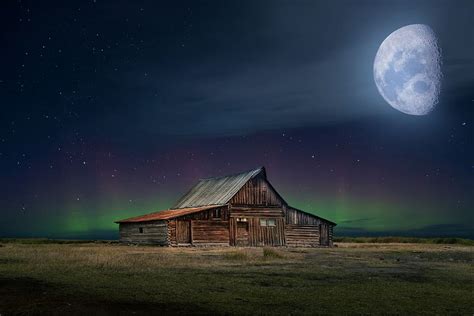 HD wallpaper: sky, moon, night, cabin, lights, landscape, fantasy ...