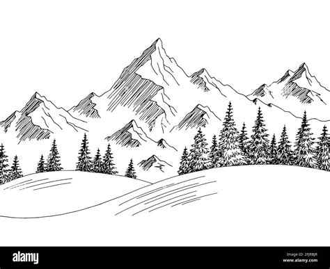 Mountain hill graphic black white landscape sketch illustration vector ...