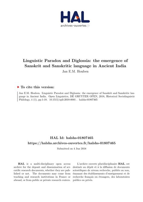 Linguistic Paradox and Diglossia: the Emergence of Sanskrit and ...