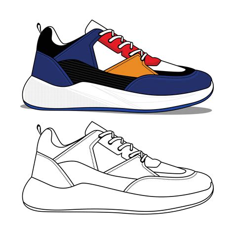 sneakers shoe with line art style and color vector 15451801 Vector Art ...