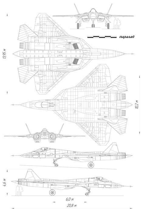 Sukhoi Su-57 Blueprint - Download free blueprint for 3D modeling