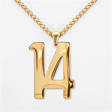 14 Number Pendant with Chain Necklace - 18K Gold Plated Stainless Stee ...