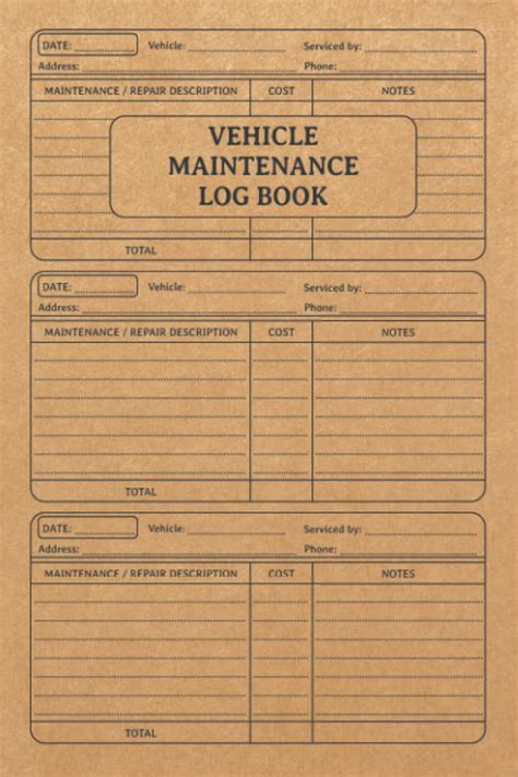 Vehicle Maintenance Log Book: Repair And Service Record Book for Cars ...